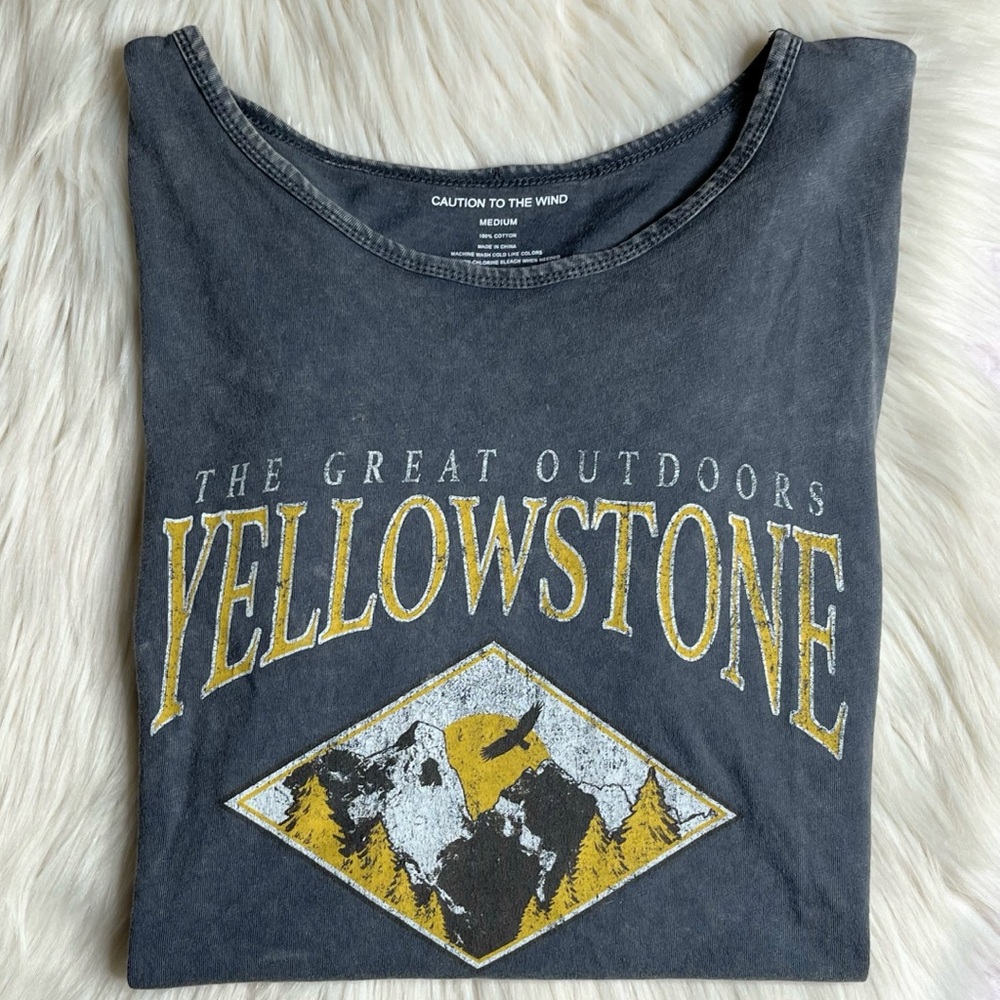 Caution To The Wind Gray Yellowstone Cropped T-Shirt size Medium - Picture 2 of 6